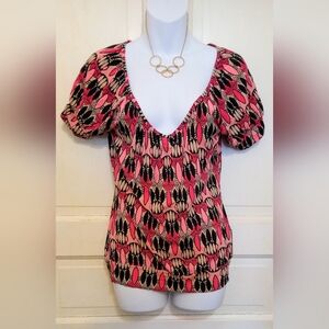 🛍️ BUNDLE ONLY 🛍️H&M Pink and Black Puff Sleeve Smocked Blouse